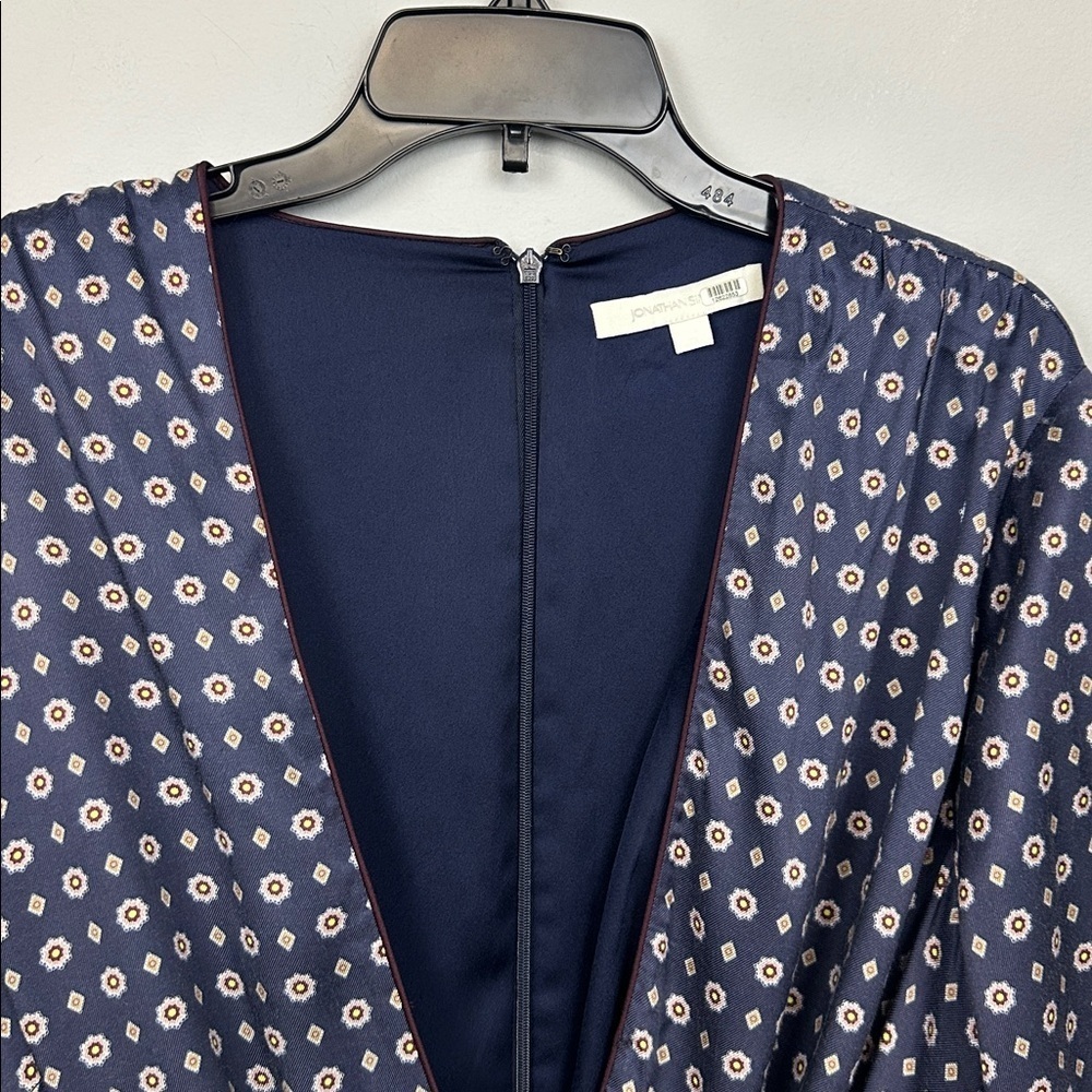 JONATHAN SIMKHAI Blue Pink Scarf Print Ruffle Mini Dress Sz 16 - Picture 7 of 13